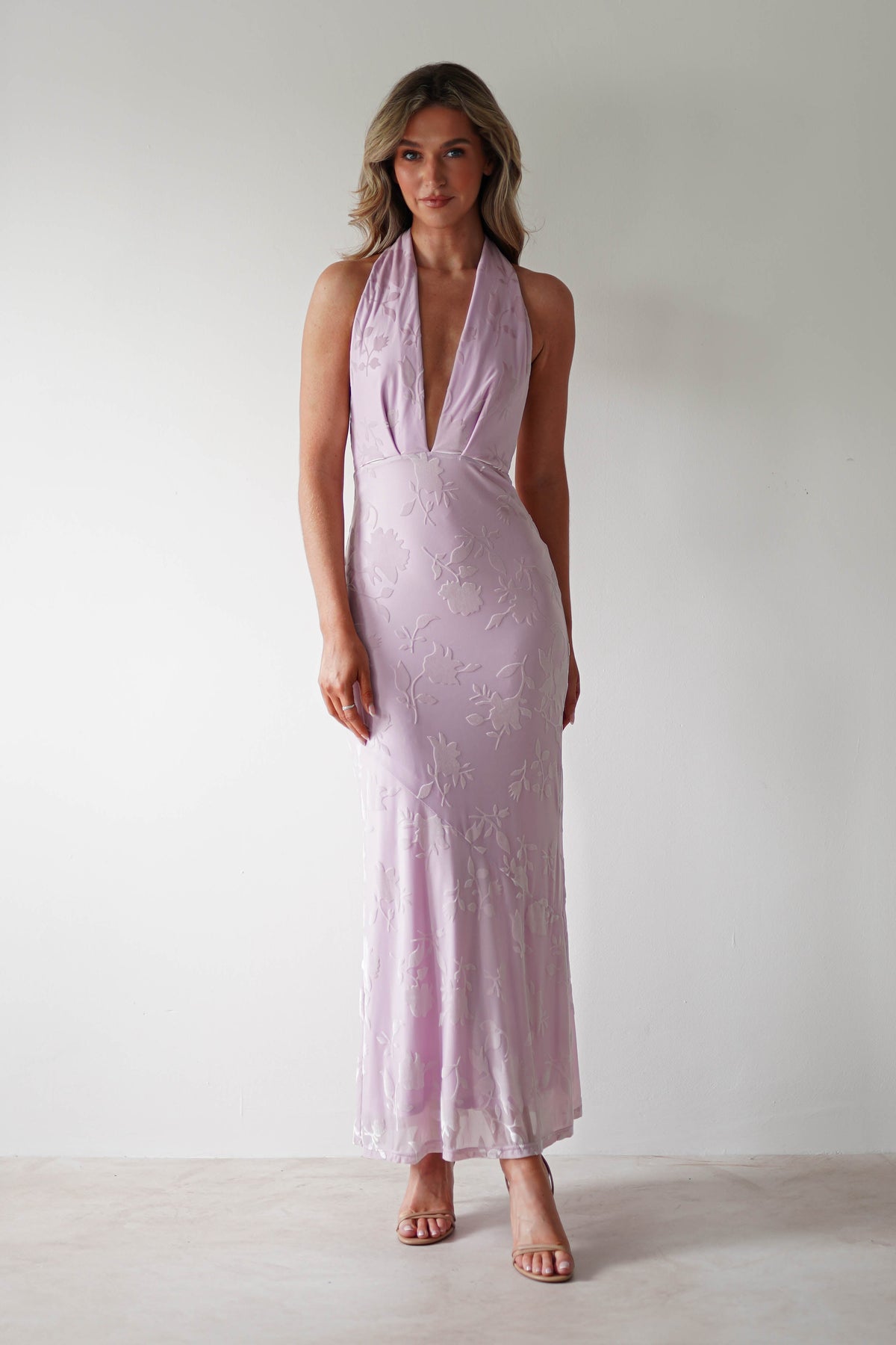 Tara Floral Jacquard Maxi Dress | Light Lilac-Oh Hello Clothing