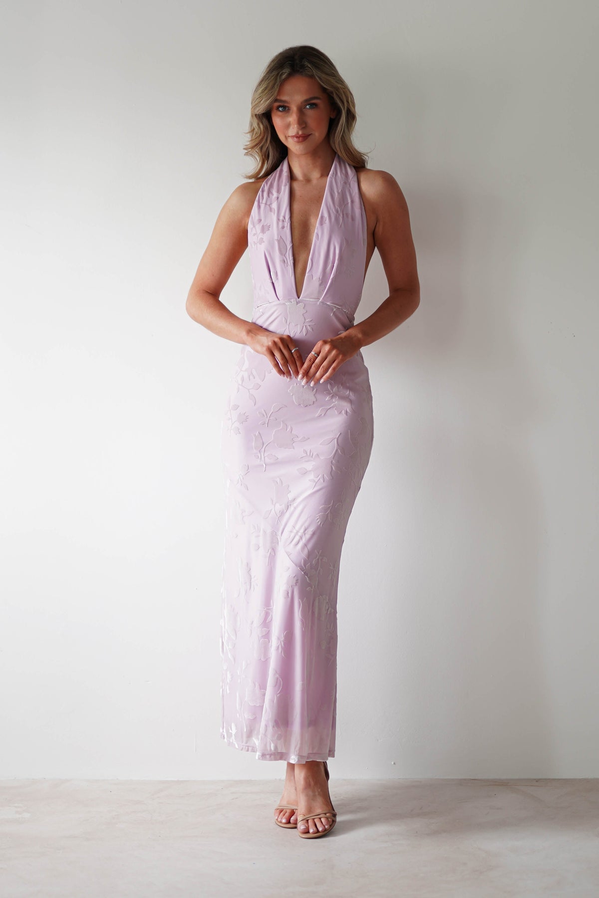 Tara Floral Jacquard Maxi Dress | Light Lilac-Oh Hello Clothing