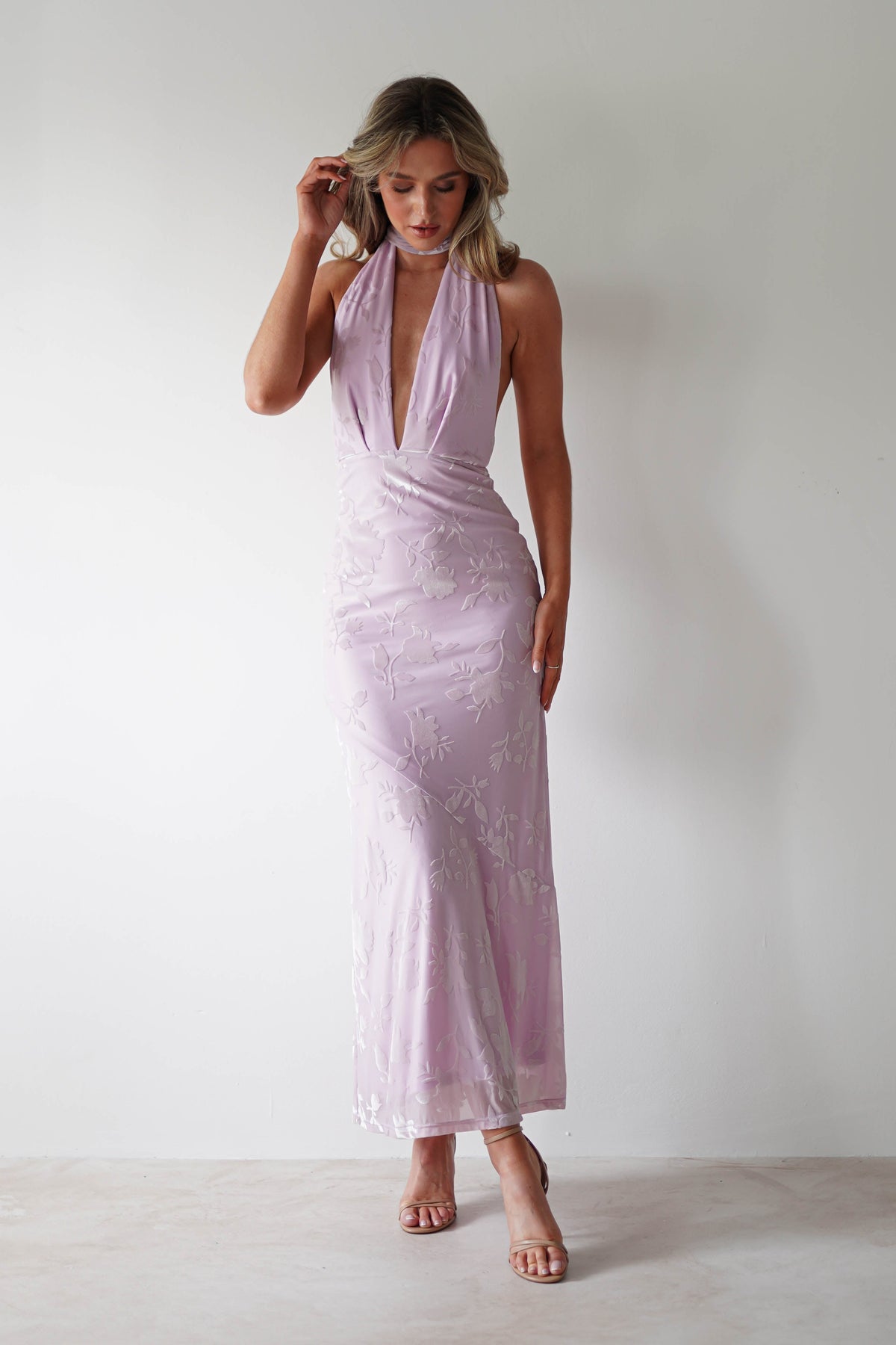 Tara Floral Jacquard Maxi Dress | Light Lilac-Oh Hello Clothing