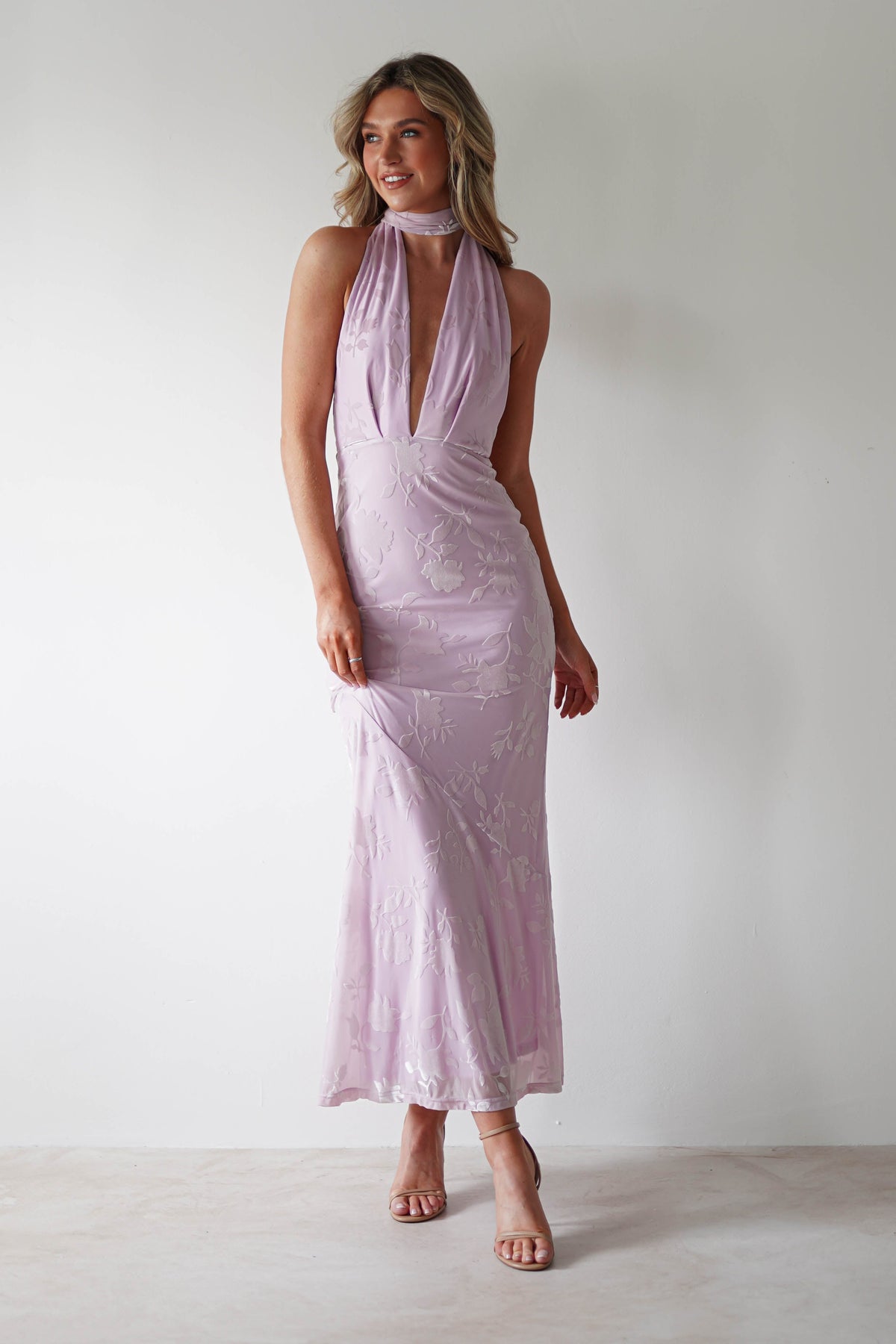 Tara Floral Jacquard Maxi Dress | Light Lilac-Oh Hello Clothing