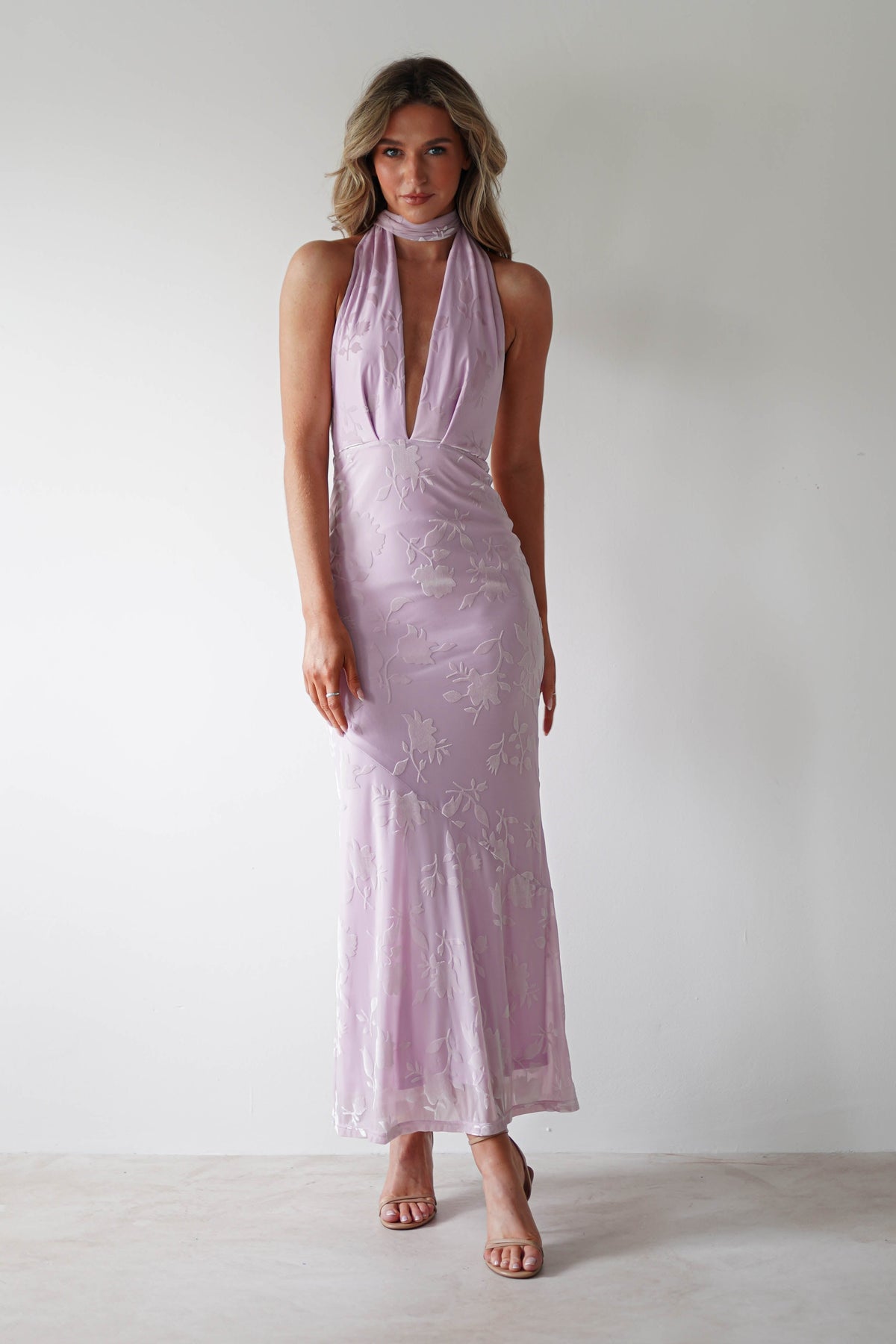 Tara Floral Jacquard Maxi Dress | Light Lilac-Oh Hello Clothing