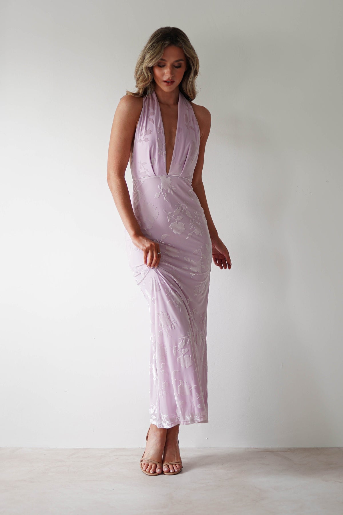 Tara Floral Jacquard Maxi Dress | Light Lilac-Oh Hello Clothing