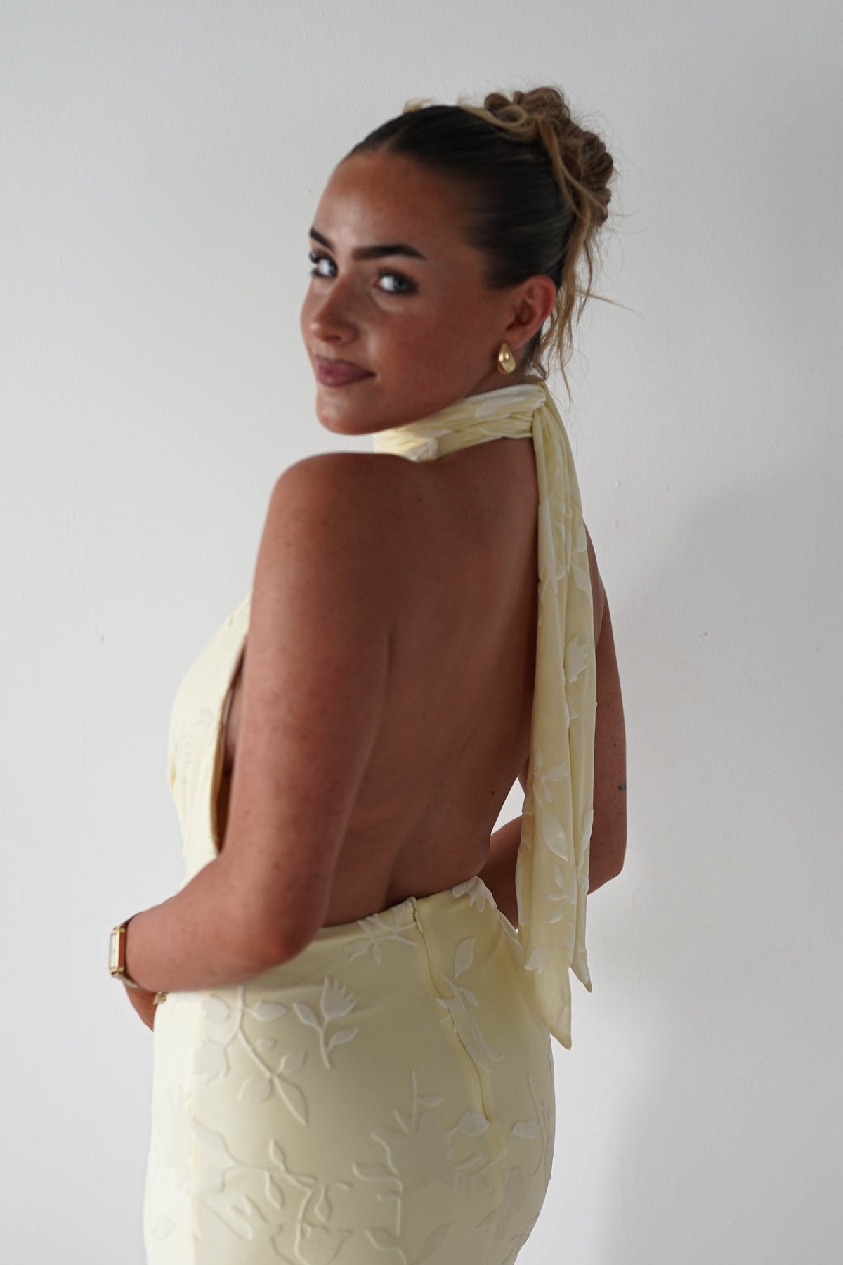 Tara Floral Jacquard Maxi Dress | Yellow-Oh Hello Clothing