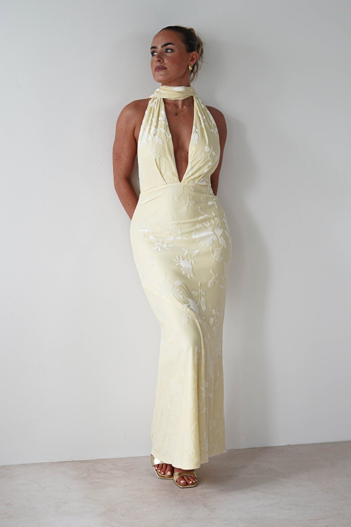 Tara Floral Jacquard Maxi Dress | Yellow-Oh Hello Clothing