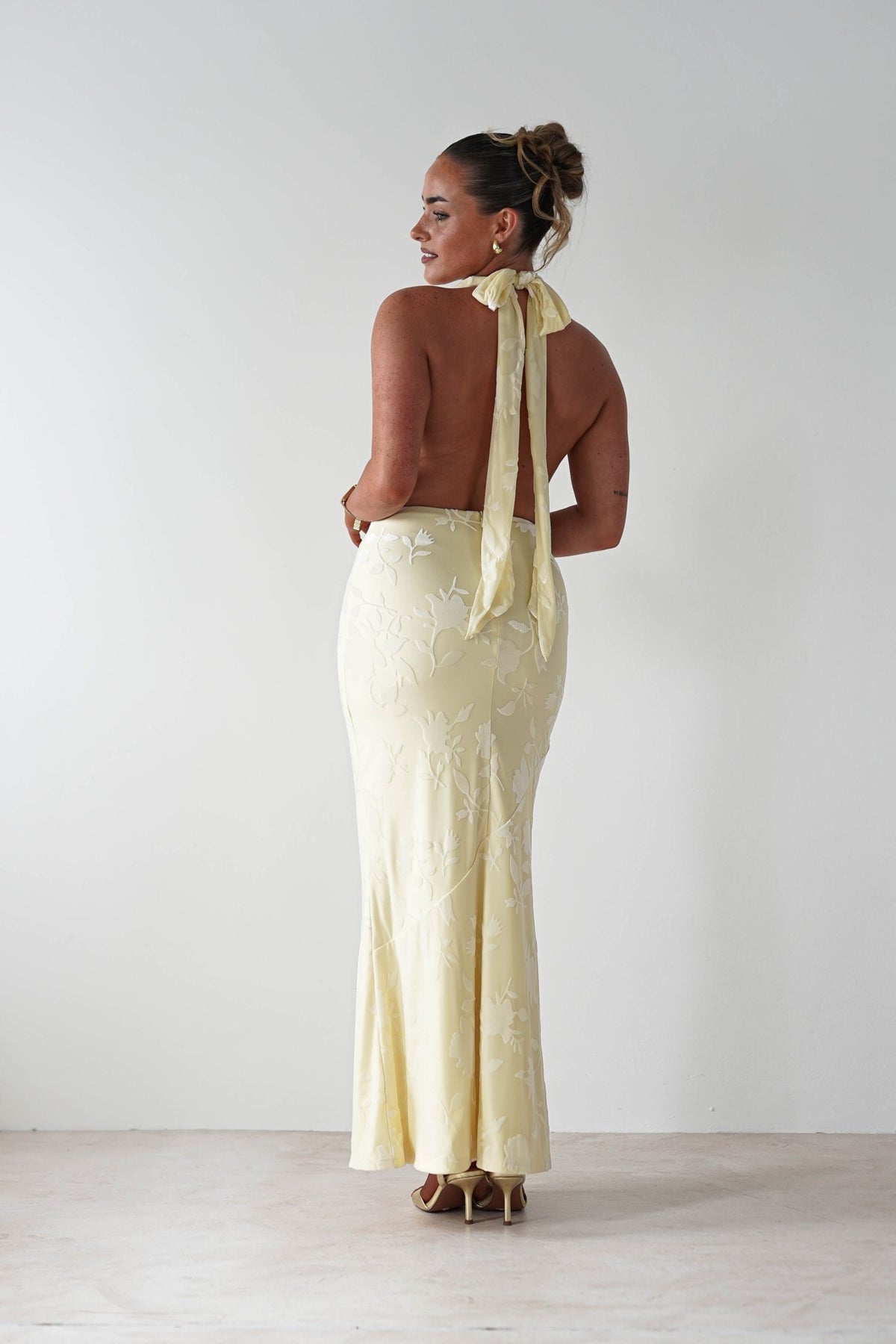 Tara Floral Jacquard Maxi Dress | Yellow-Oh Hello Clothing