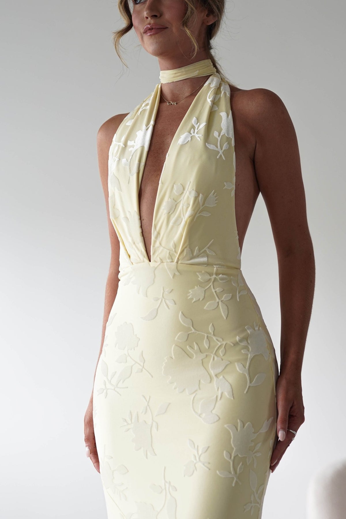 Tara Floral Jacquard Maxi Dress | Yellow-Oh Hello Clothing