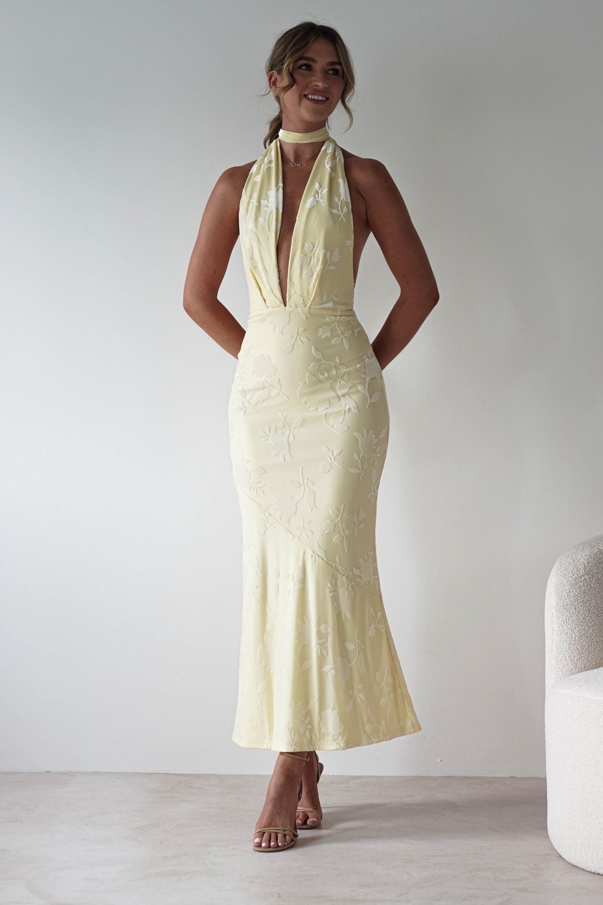 Tara Floral Jacquard Maxi Dress | Yellow-Oh Hello Clothing