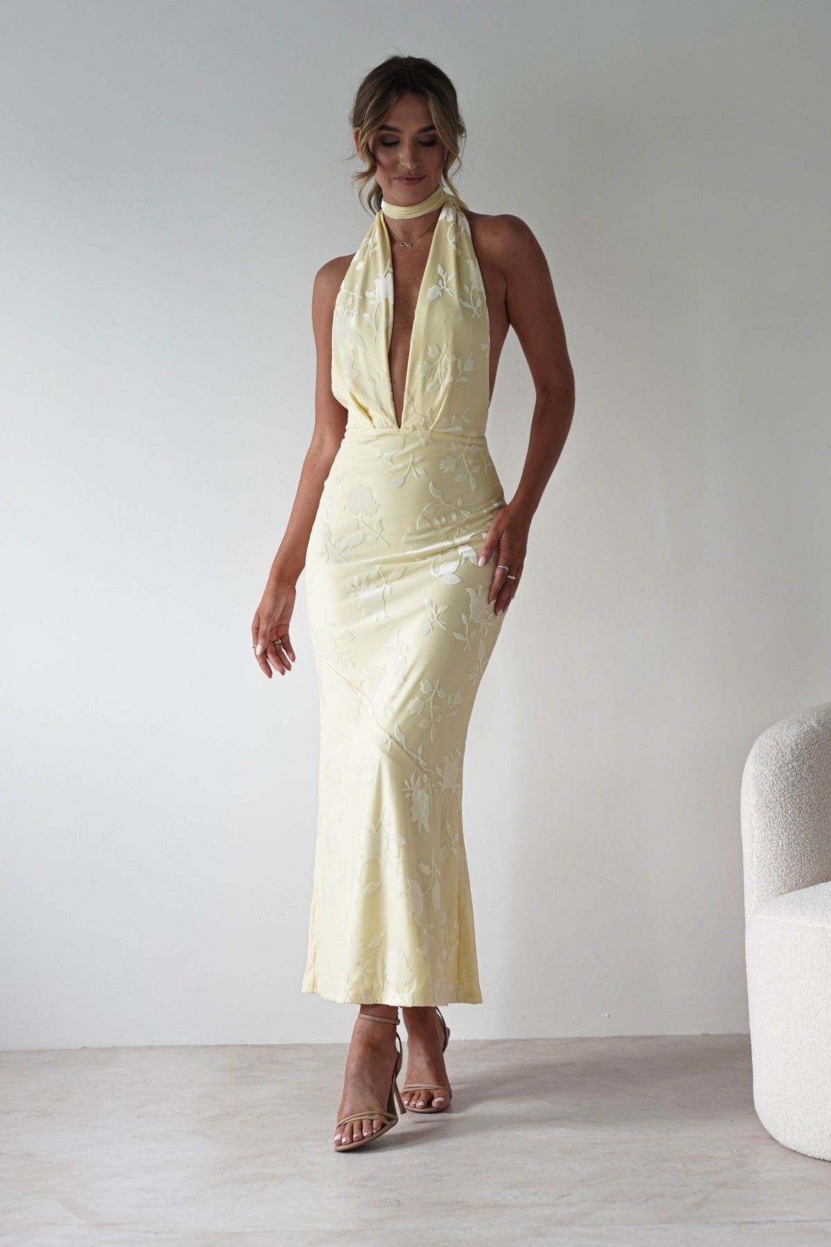 Tara Floral Jacquard Maxi Dress | Yellow-Oh Hello Clothing