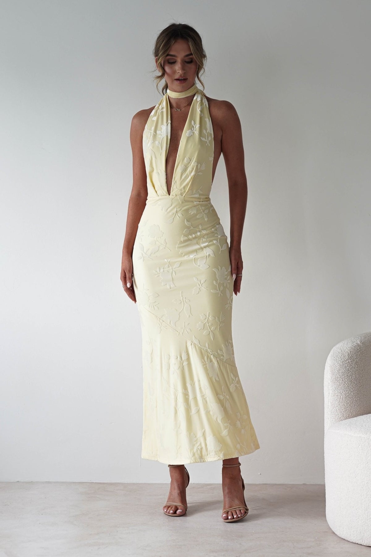 Tara Floral Jacquard Maxi Dress | Yellow-Oh Hello Clothing