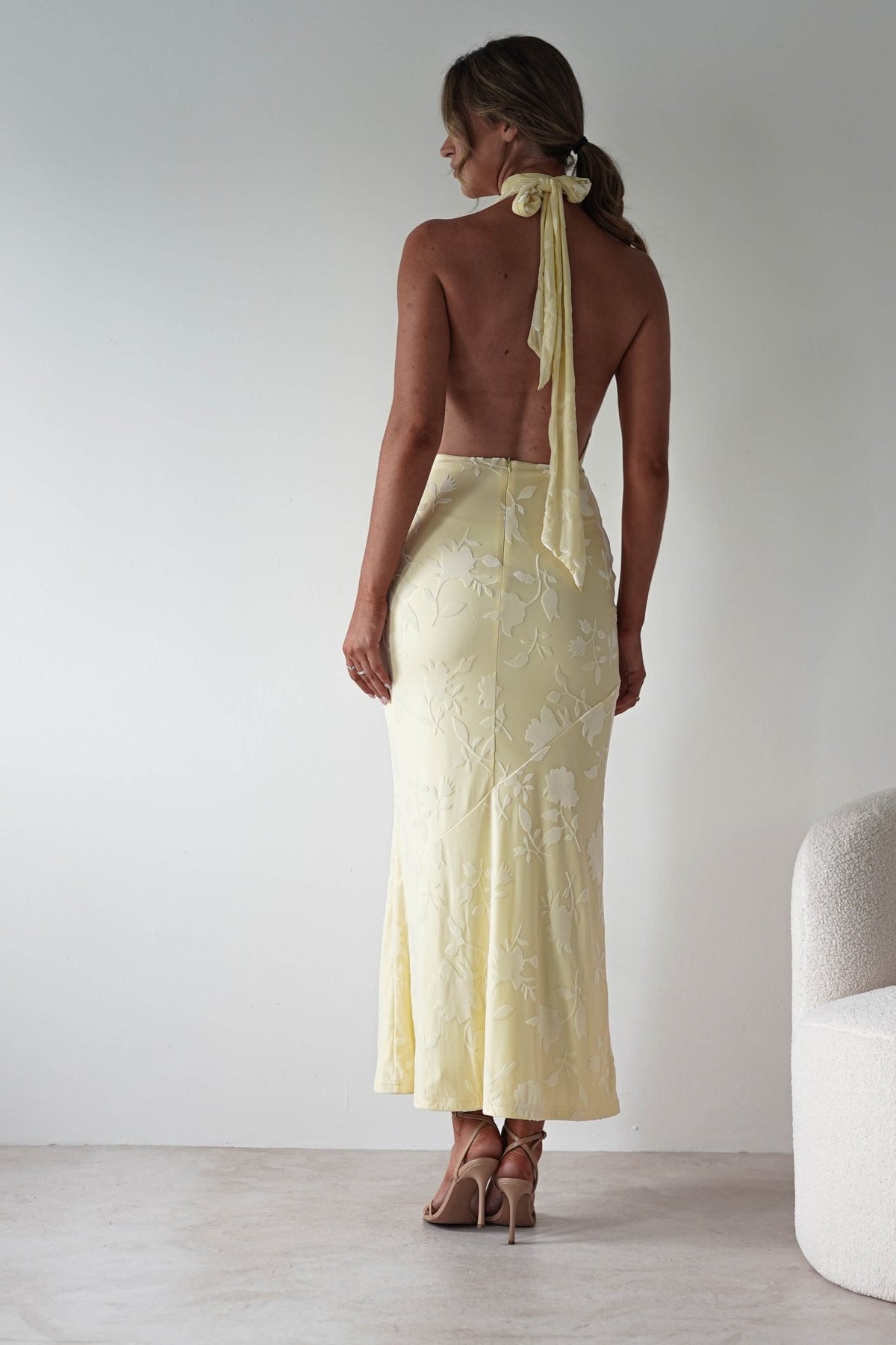 Tara Floral Jacquard Maxi Dress | Yellow-Oh Hello Clothing