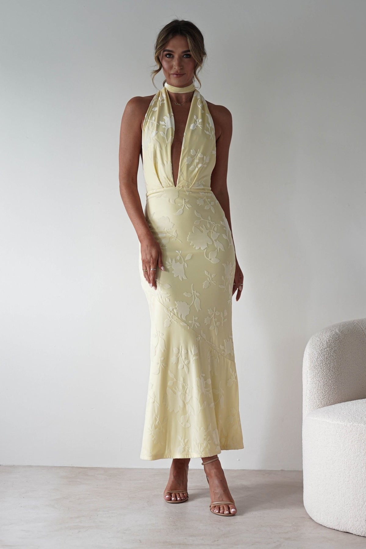 Tara Floral Jacquard Maxi Dress | Yellow-Oh Hello Clothing