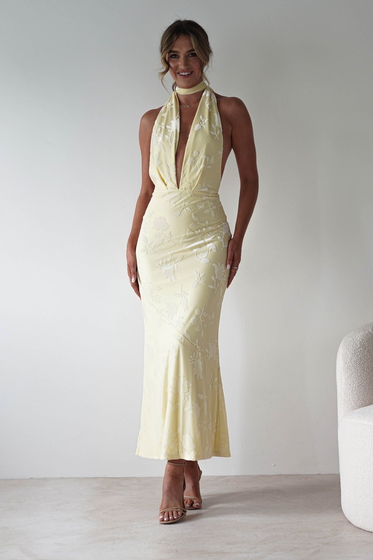 Tara Floral Jacquard Maxi Dress | Yellow-Oh Hello Clothing