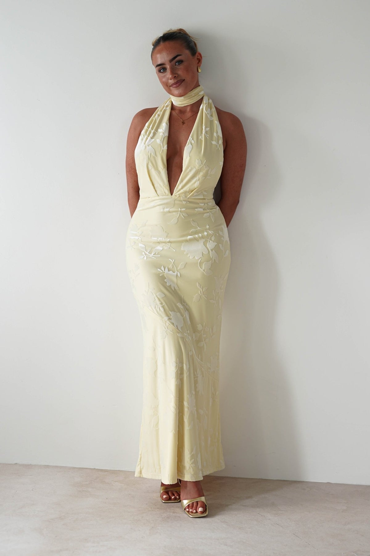 Tara Floral Jacquard Maxi Dress | Yellow-Oh Hello Clothing