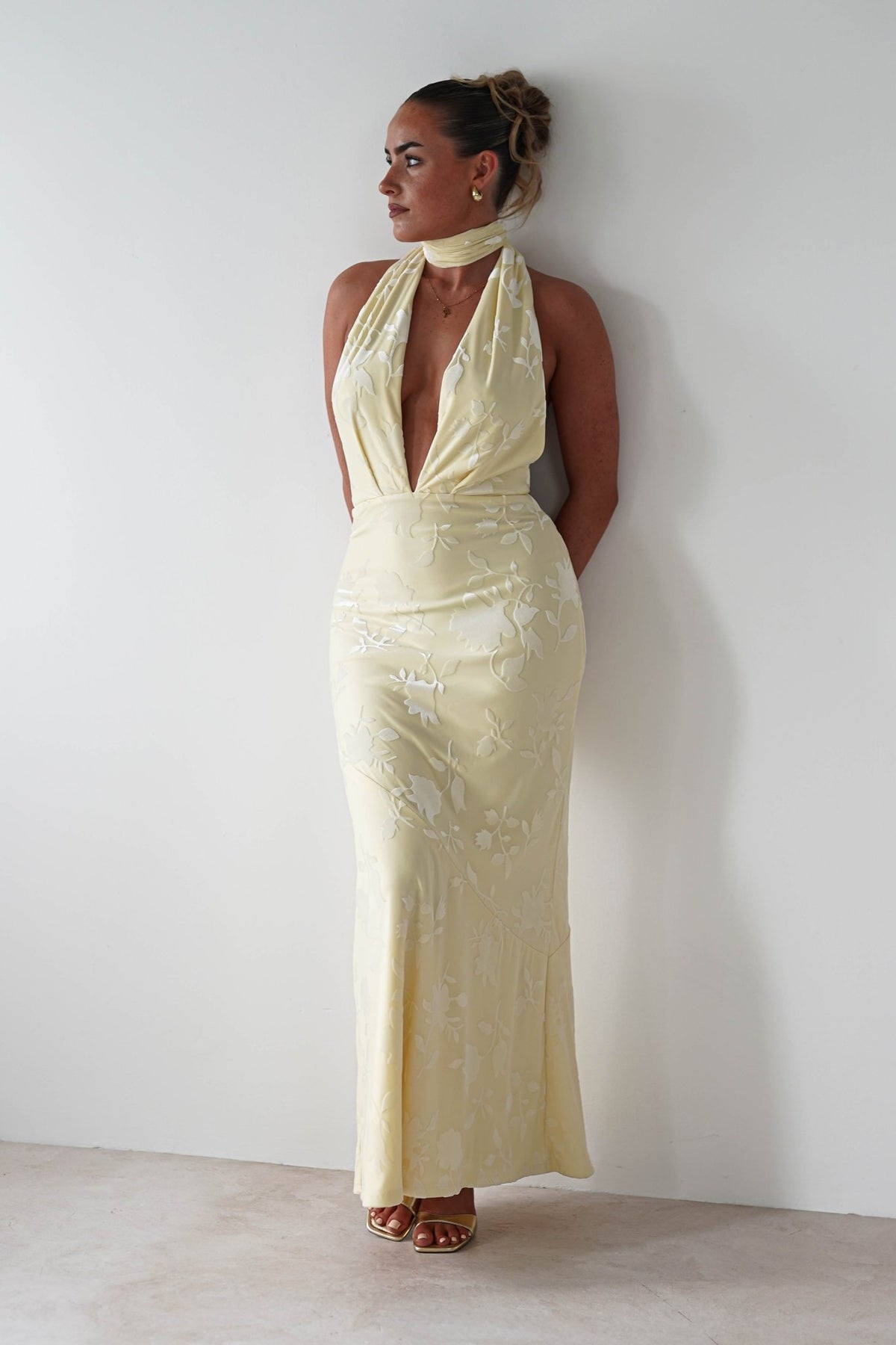 Tara Floral Jacquard Maxi Dress | Yellow-Oh Hello Clothing