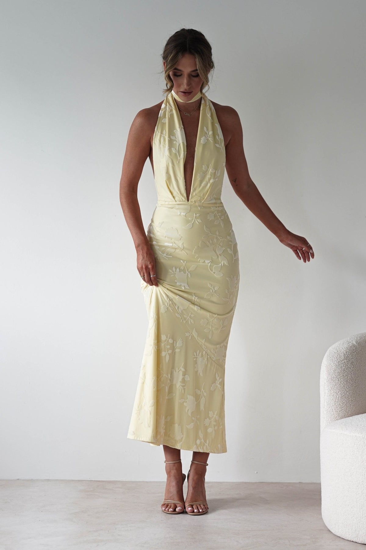 Tara Floral Jacquard Maxi Dress | Yellow-Oh Hello Clothing