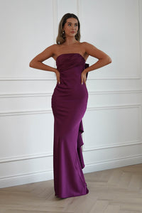 Therese Bow Detail Satin Maxi Dress | Plum