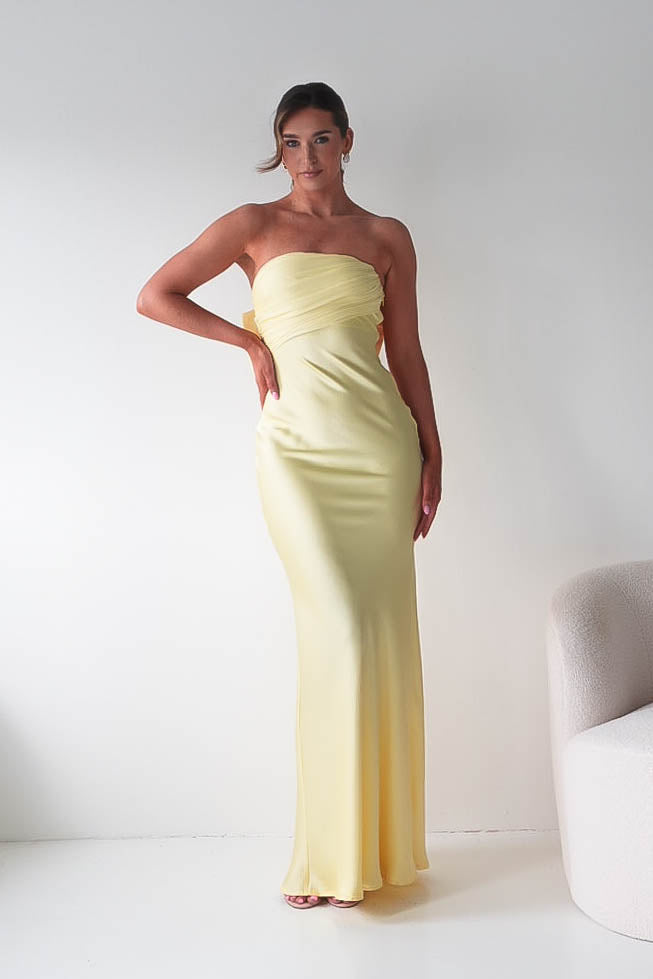 Therese Bow Detail Satin Maxi Dress | Yellow-Oh Hello Clothing