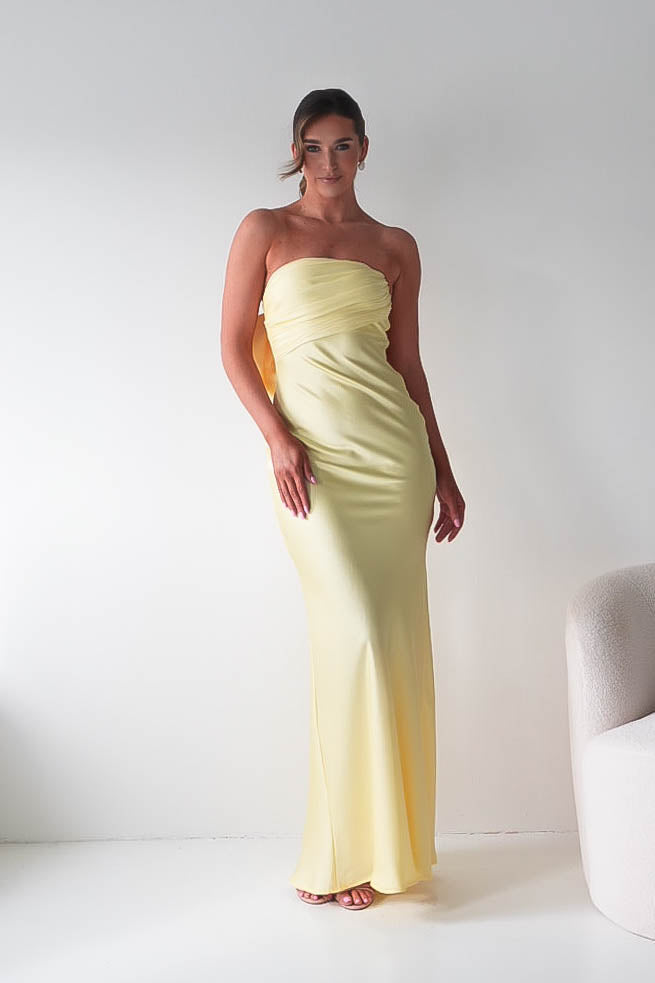 Therese Bow Detail Satin Maxi Dress | Yellow-Oh Hello Clothing