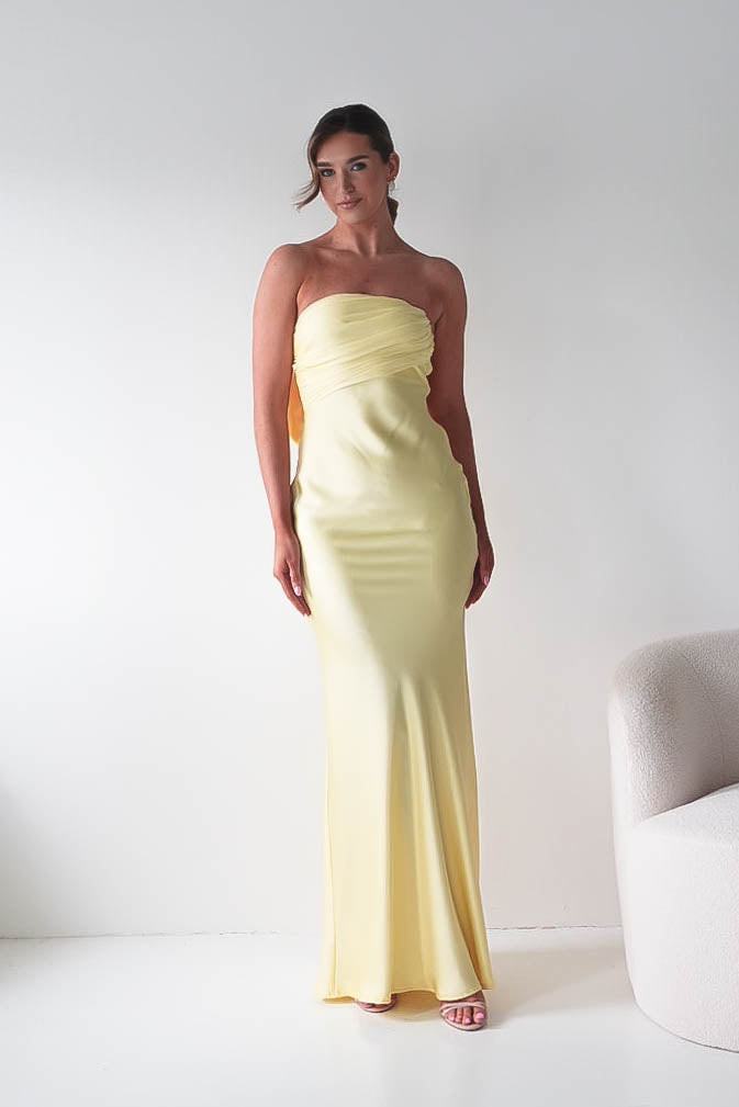 Therese Bow Detail Satin Maxi Dress | Yellow-Oh Hello Clothing