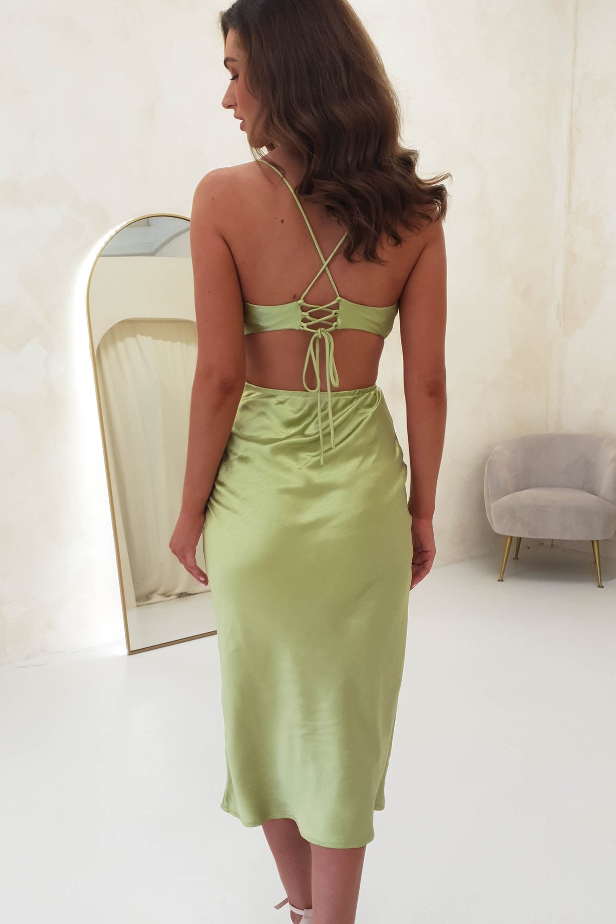 Tilda Soft Satin Midi Dress | Lime-Oh Hello Clothing