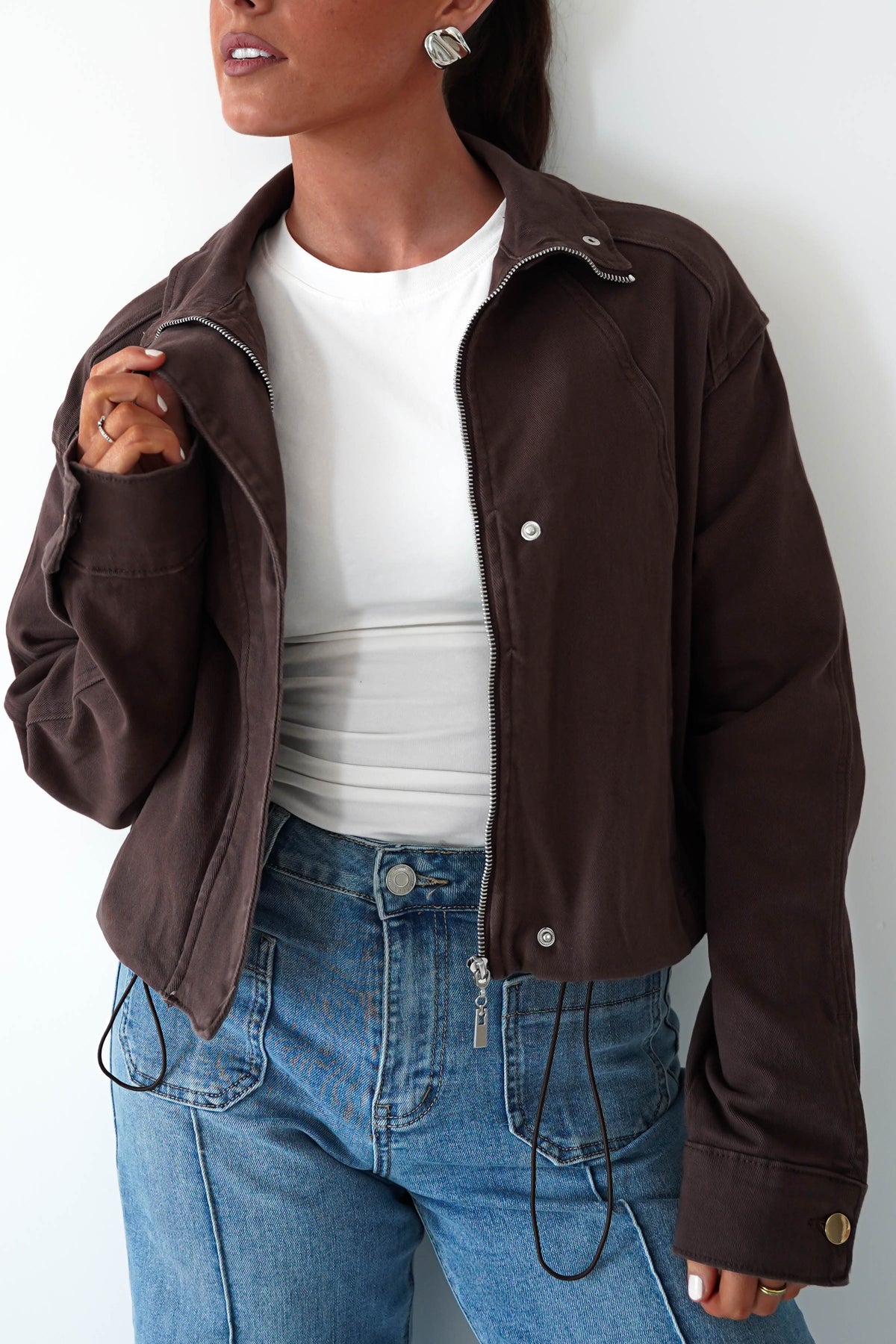 Trinity Buttoned Denim Jacket | Brown-Oh Hello Clothing