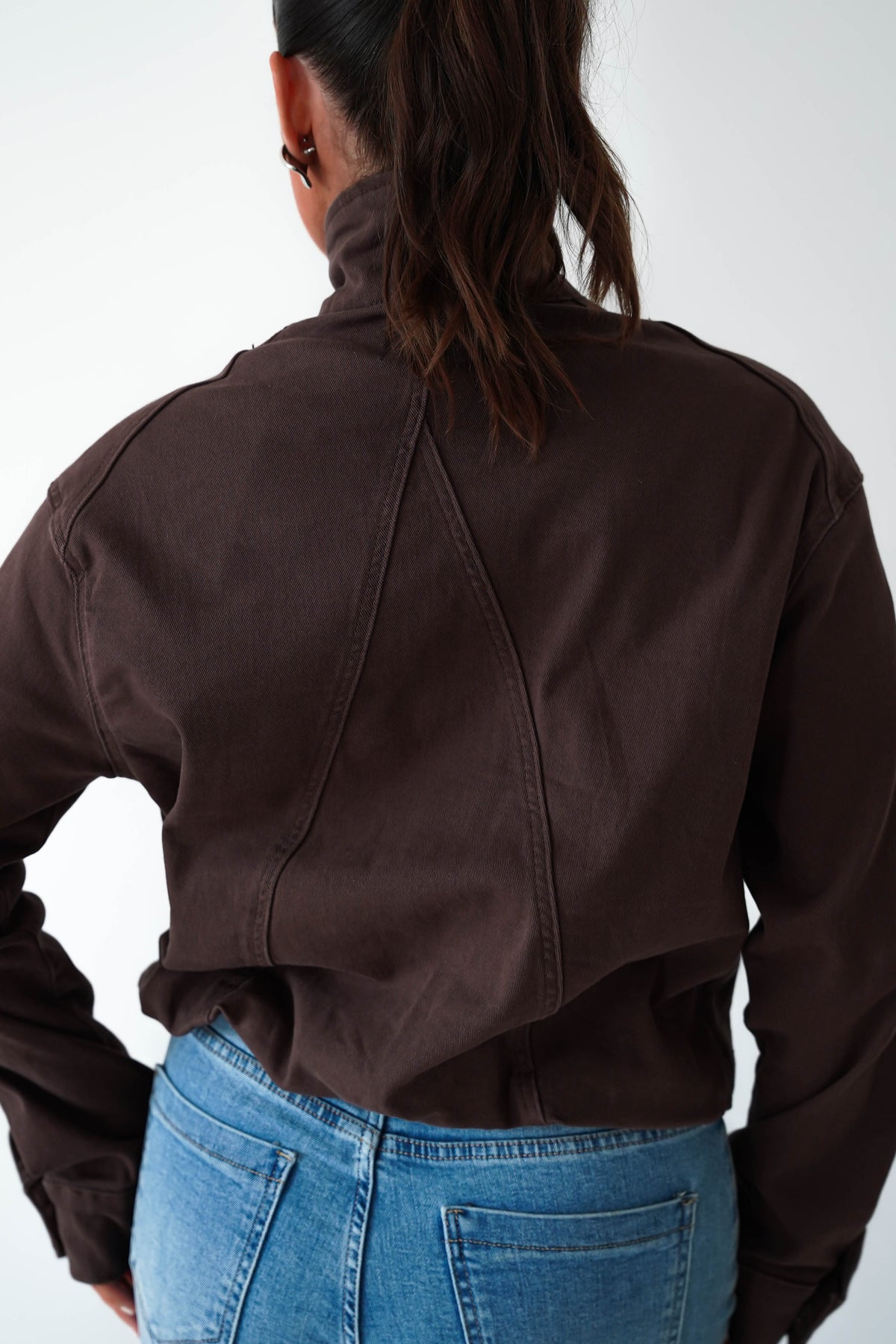 Trinity Buttoned Denim Jacket | Brown-Oh Hello Clothing