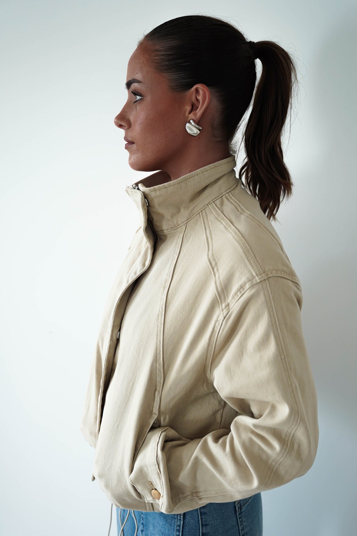 Trinity Buttoned Denim Jacket | Cream-Oh Hello Clothing