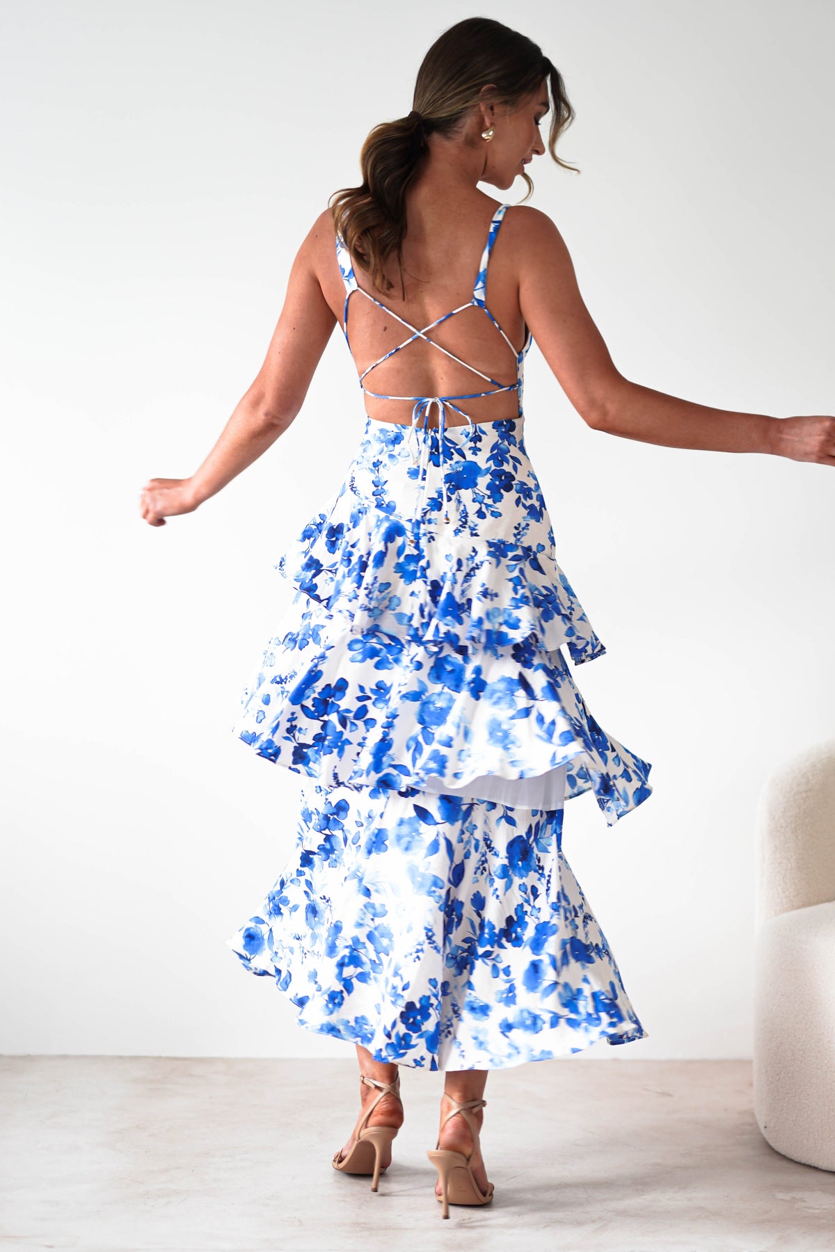 Varana Floral Ruffle Maxi Dress | Blue Print-Oh Hello Clothing