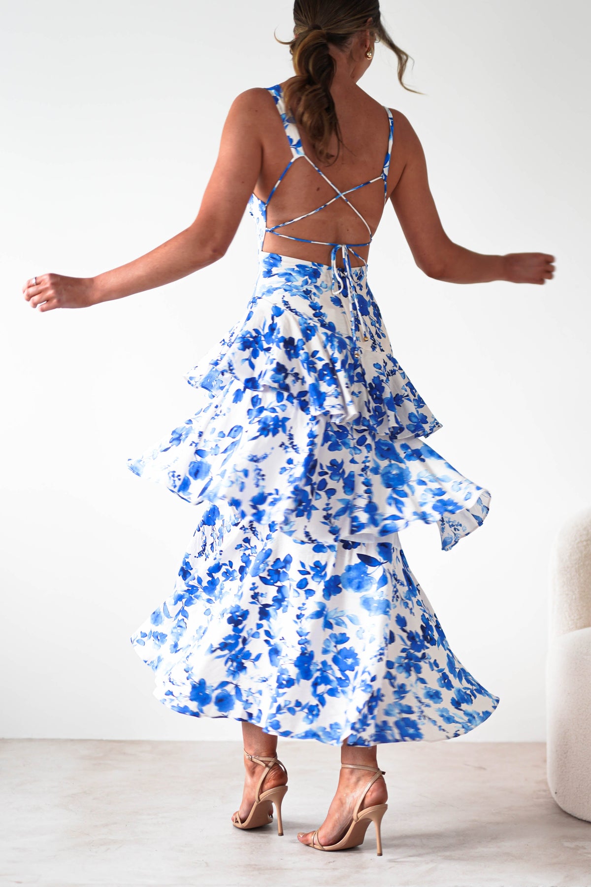 Varana Floral Ruffle Maxi Dress | Blue Print-Oh Hello Clothing
