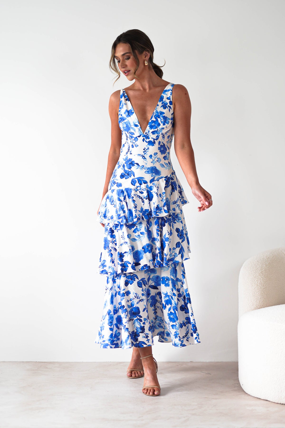 Varana Floral Ruffle Maxi Dress | Blue Print-Oh Hello Clothing