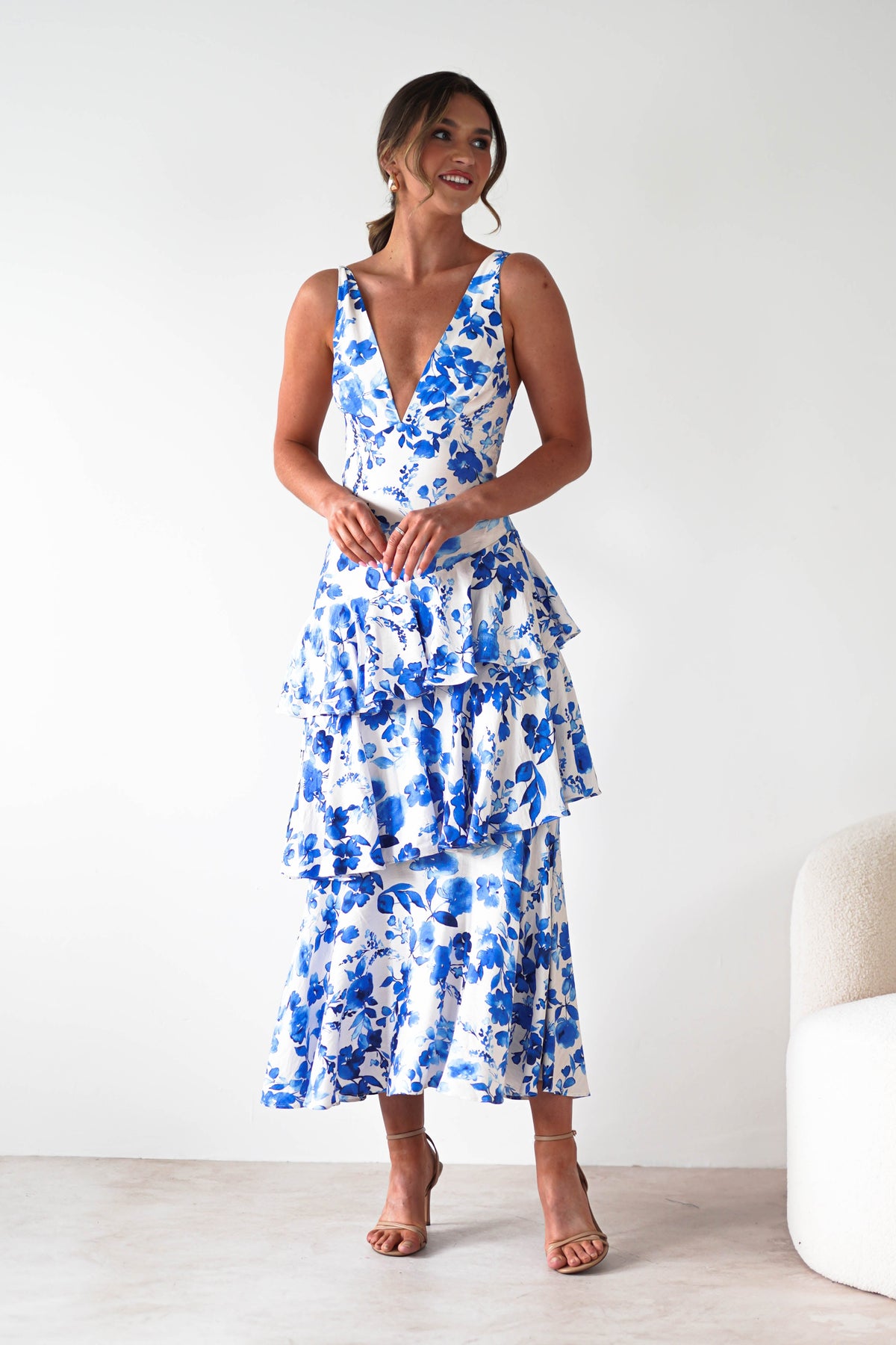 Varana Floral Ruffle Maxi Dress | Blue Print-Oh Hello Clothing
