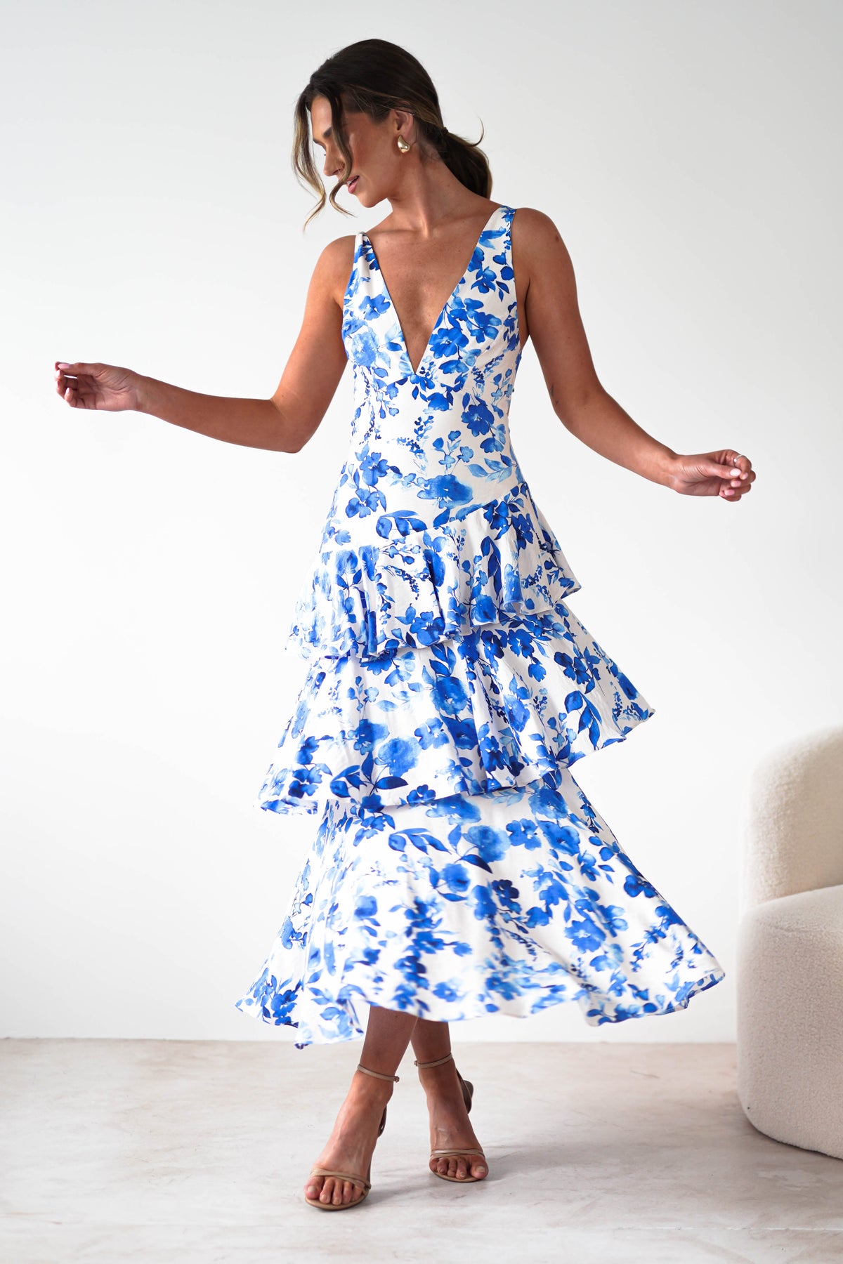 Varana Floral Ruffle Maxi Dress | Blue Print-Oh Hello Clothing