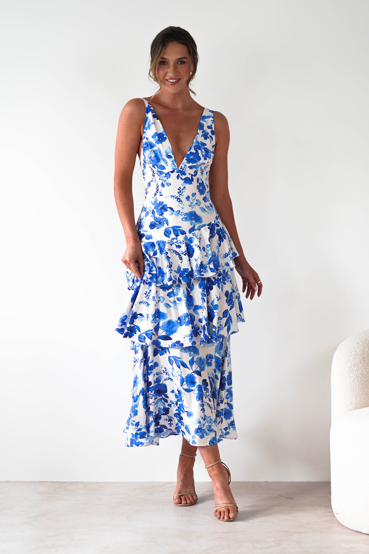 Varana Floral Ruffle Maxi Dress | Blue Print-Oh Hello Clothing