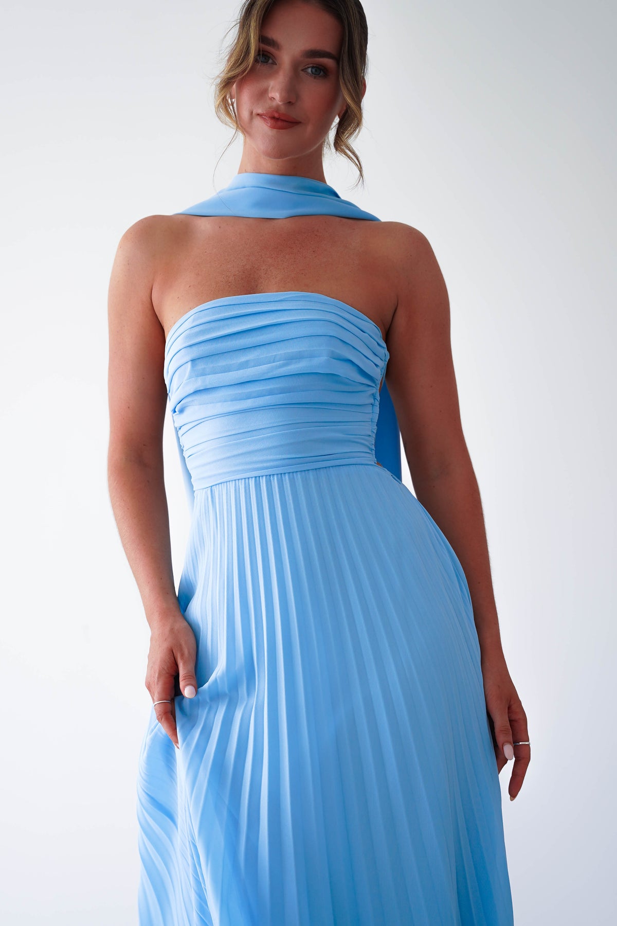 Vasanti Pleated Strapless Maxi Dress | Blue-Oh Hello Clothing