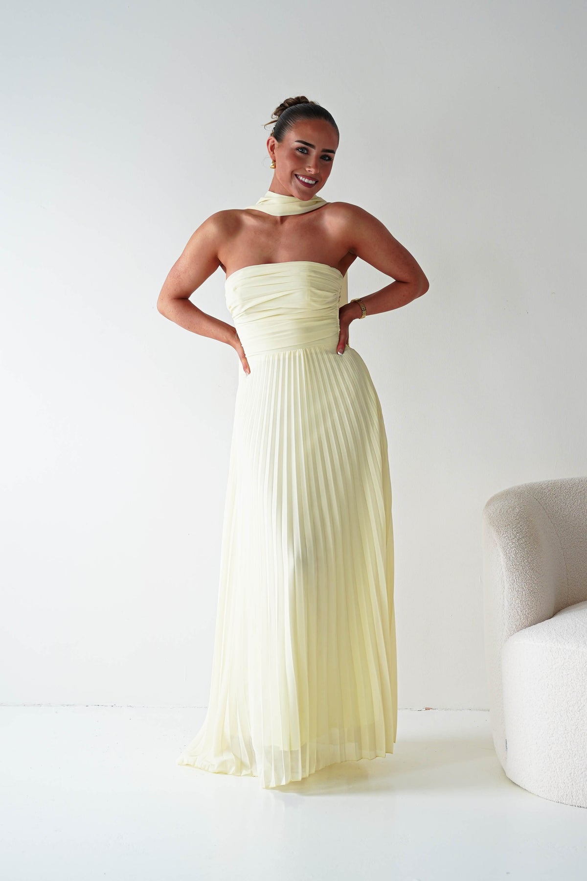 Vasanti Pleated Strapless Maxi Dress | Yellow-Oh Hello Clothing