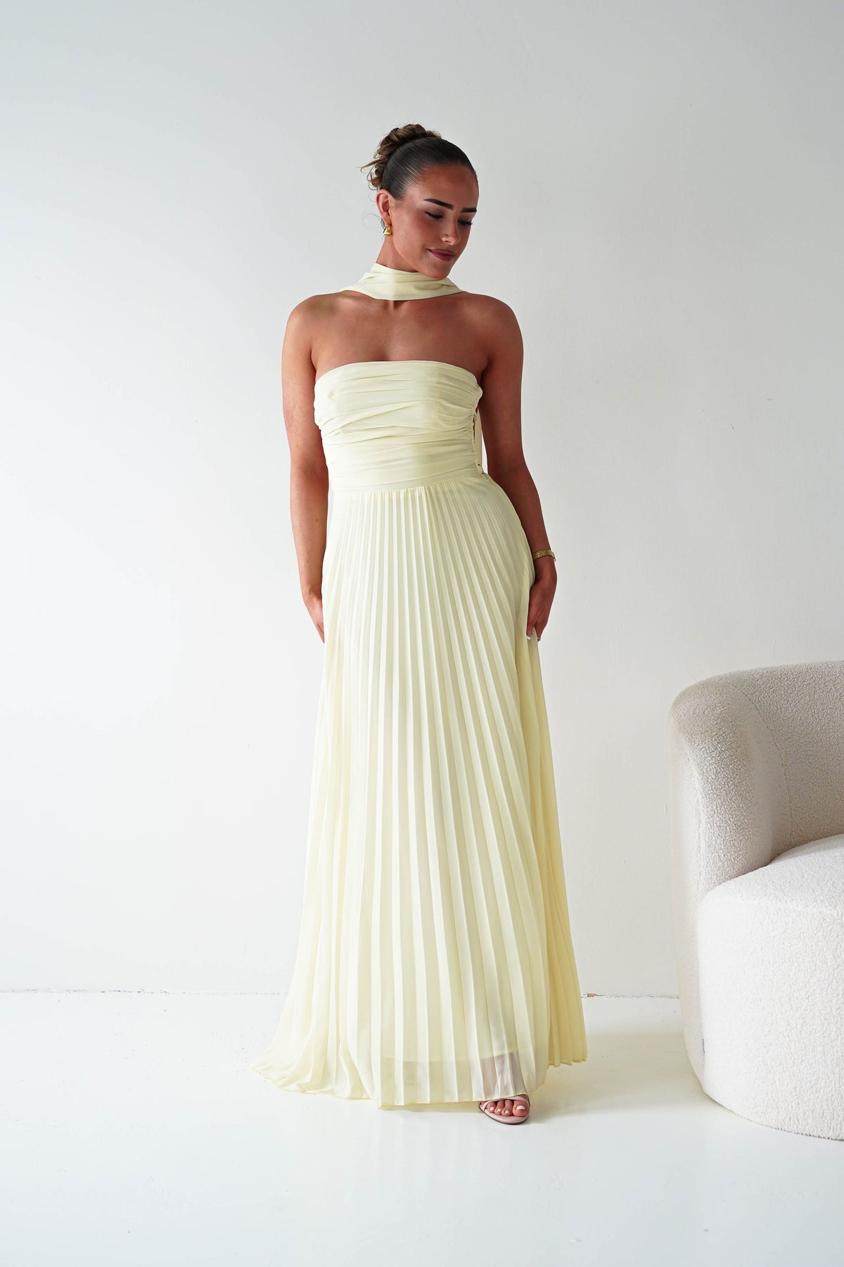 Vasanti Pleated Strapless Maxi Dress | Yellow-Oh Hello Clothing
