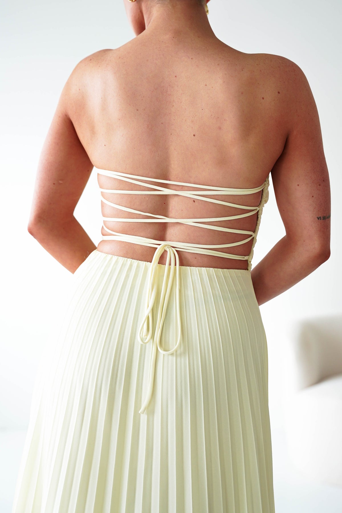 Vasanti Pleated Strapless Maxi Dress | Yellow-Oh Hello Clothing