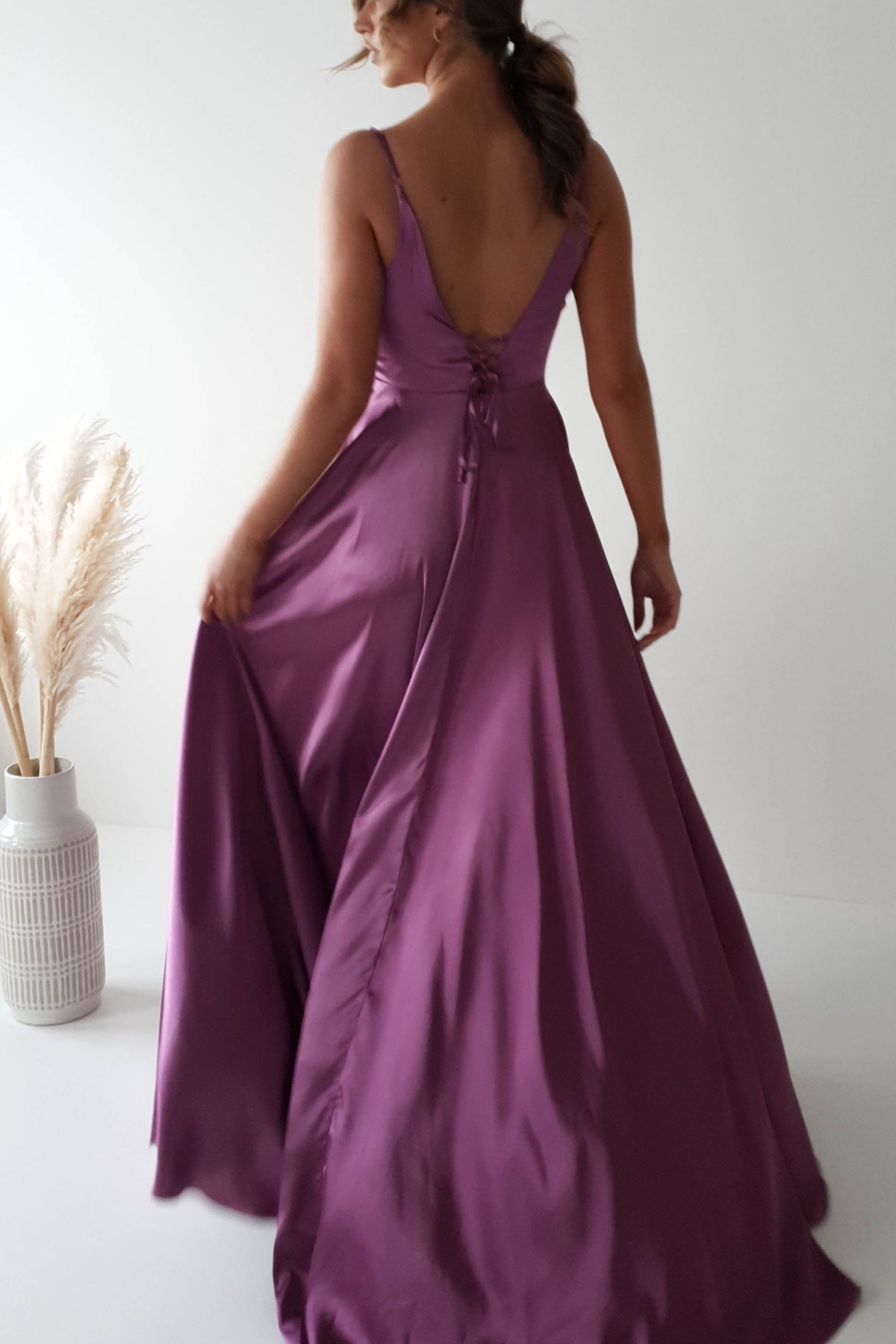 Velia Satin Maxi Gown | Violet-Oh Hello Clothing