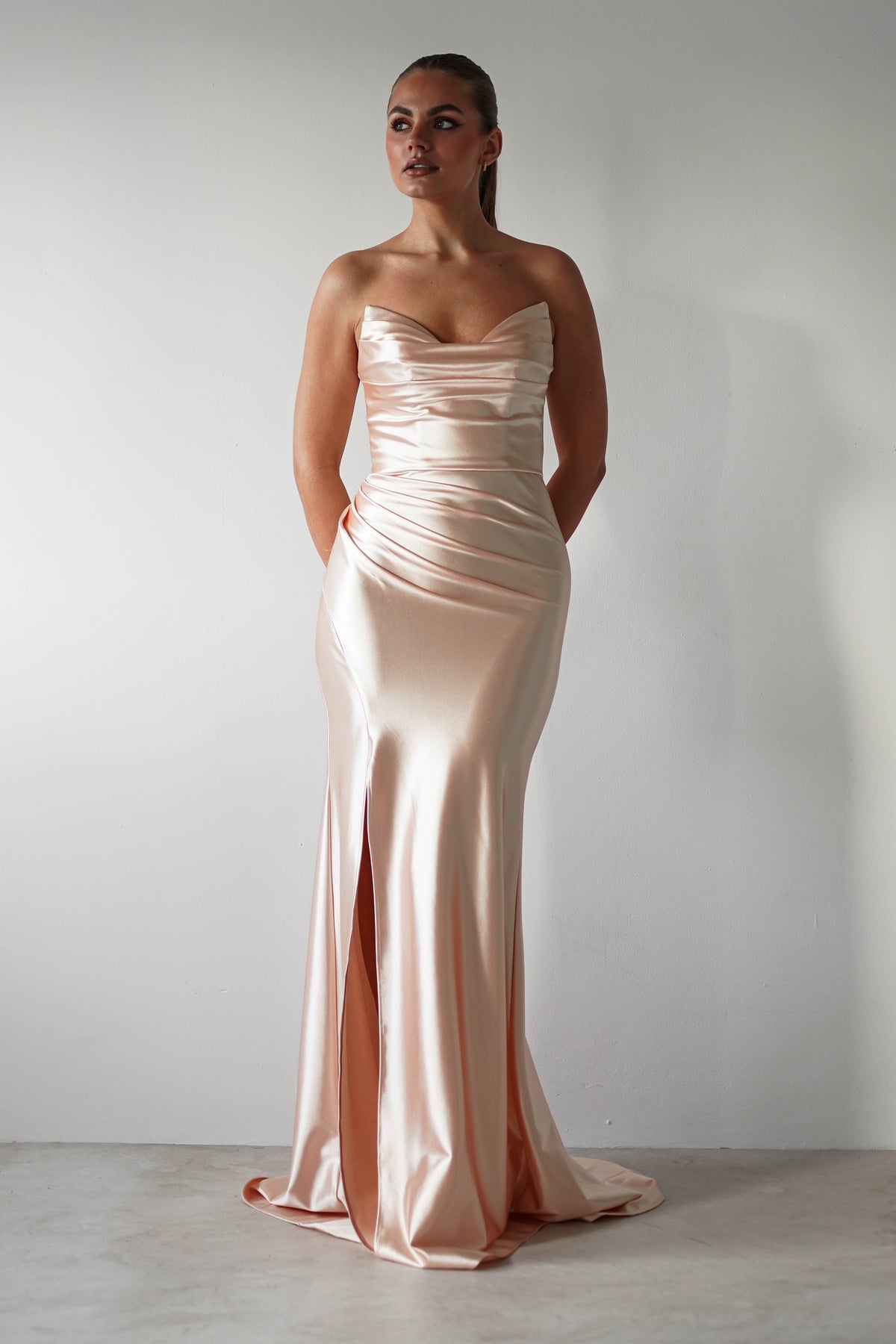 Venice Strapless Bodycon Gown | Light Gold-Oh Hello Clothing