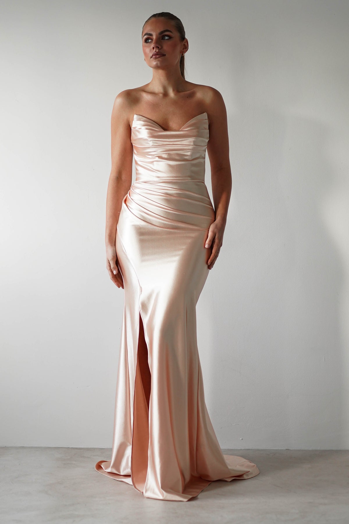 Venice Strapless Bodycon Gown | Light Gold-Oh Hello Clothing