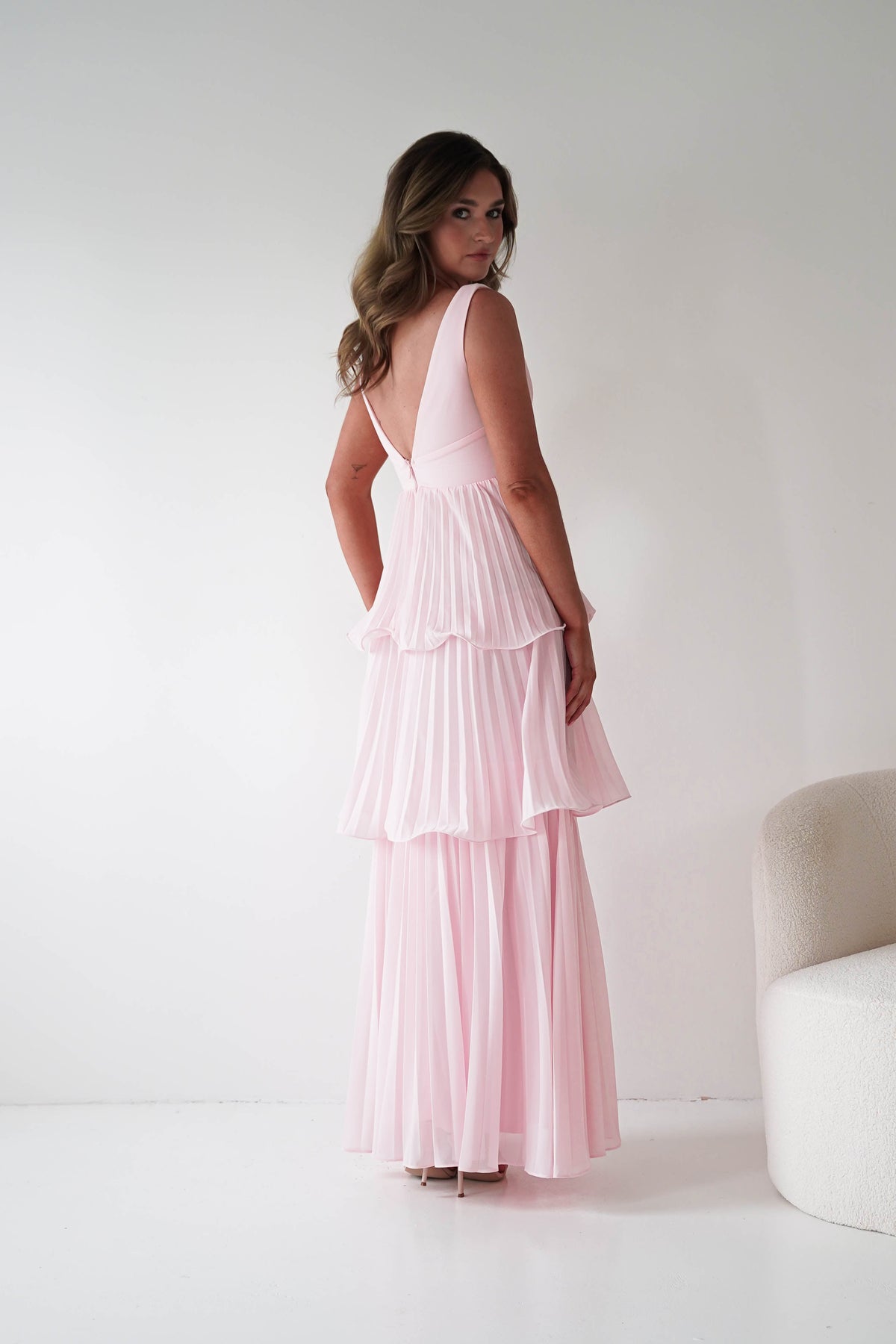 Vina Tiered Pleated Layered Maxi Dress | Blush Pink-Oh Hello Clothing