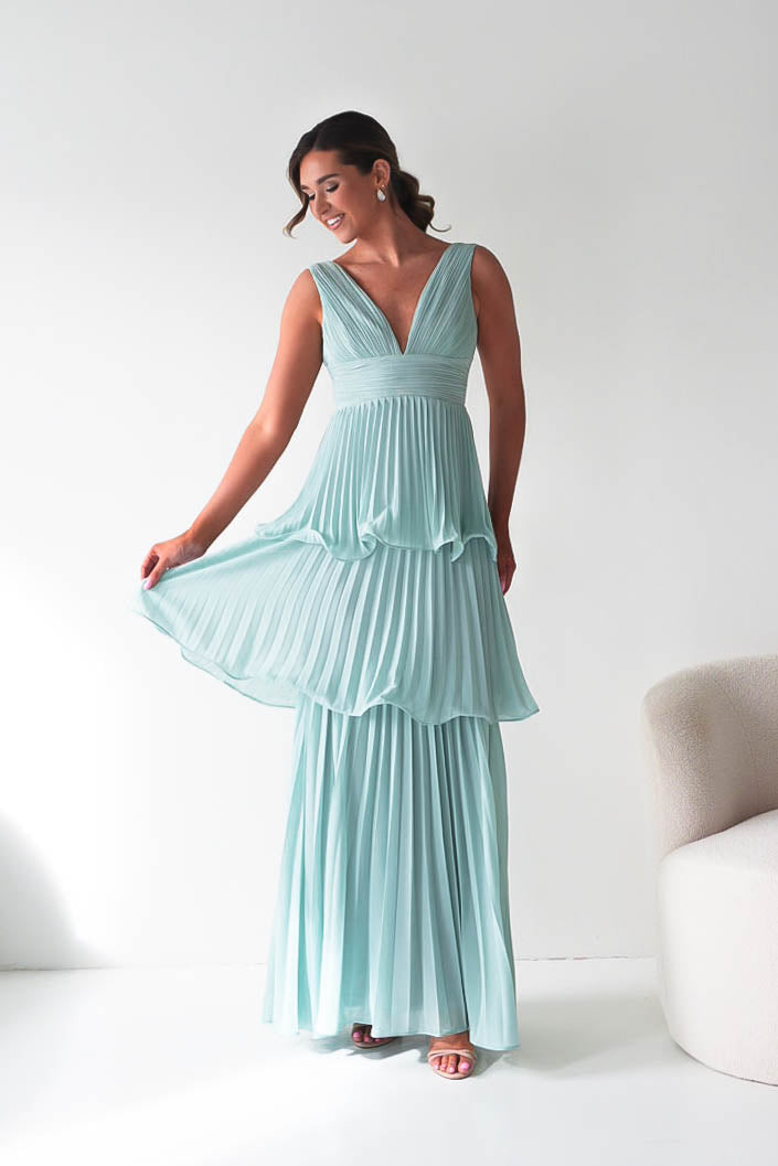 Vina Tiered Pleated Layered Maxi Dress | Mint-Oh Hello Clothing