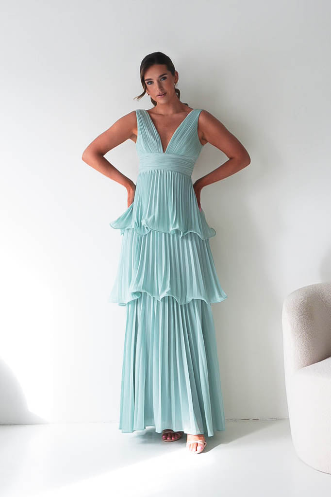 Vina Tiered Pleated Layered Maxi Dress | Mint-Oh Hello Clothing