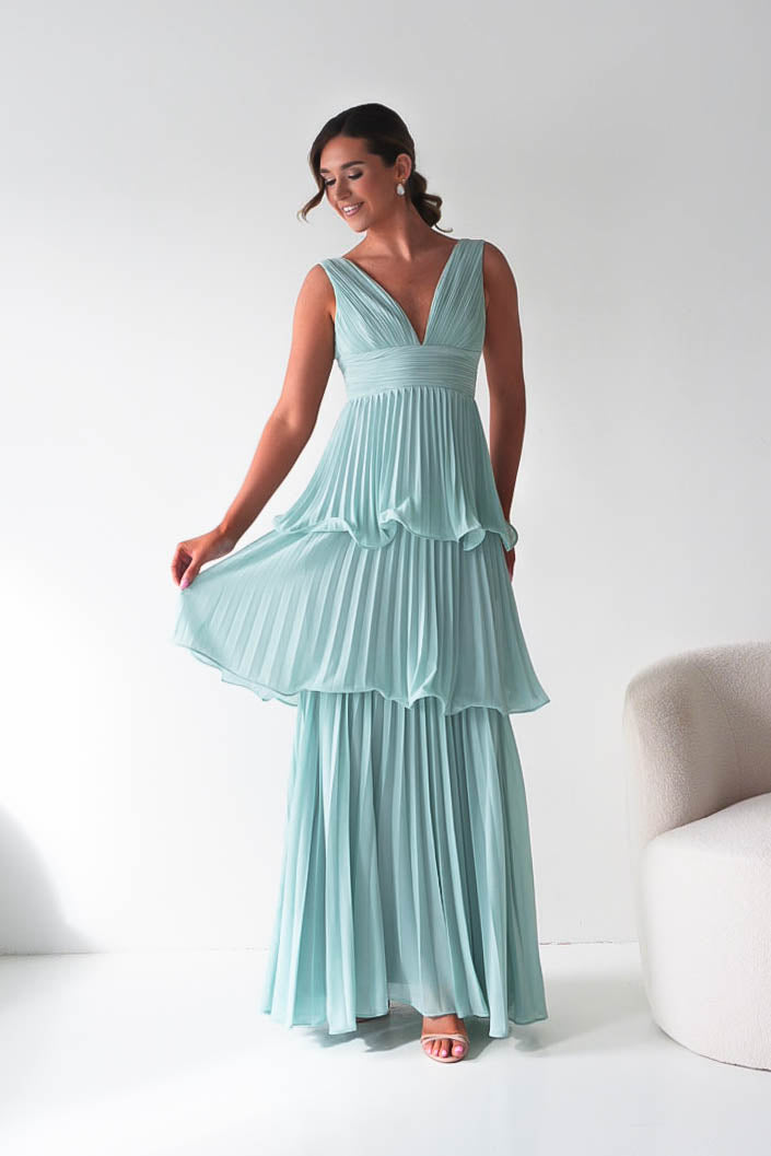 Vina Tiered Pleated Layered Maxi Dress | Mint-Oh Hello Clothing