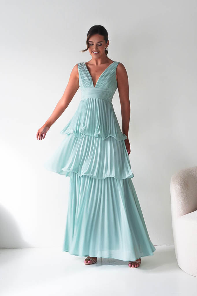 Vina Tiered Pleated Layered Maxi Dress | Mint-Oh Hello Clothing