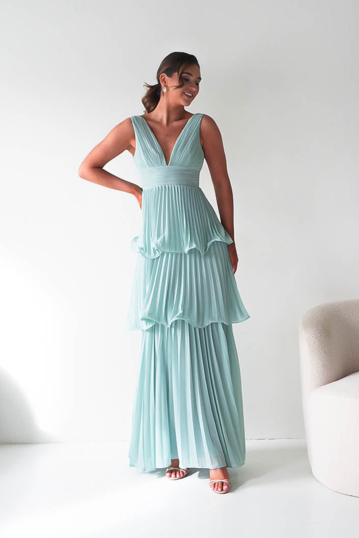 Vina Tiered Pleated Layered Maxi Dress | Mint-Oh Hello Clothing