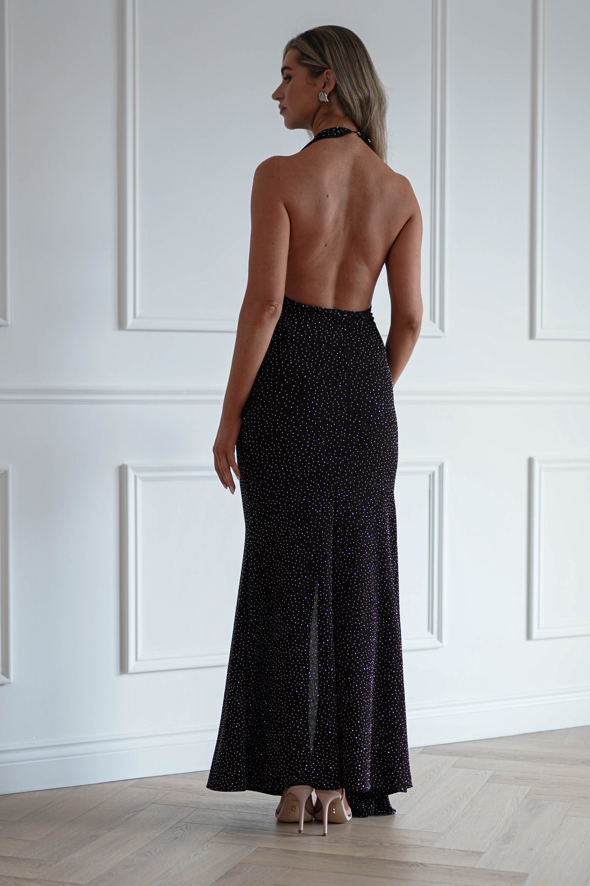 Oh Hello Clothing Women > Clothing > Dresses Vivienne Shimmer Halterneck Maxi Dress | Brown