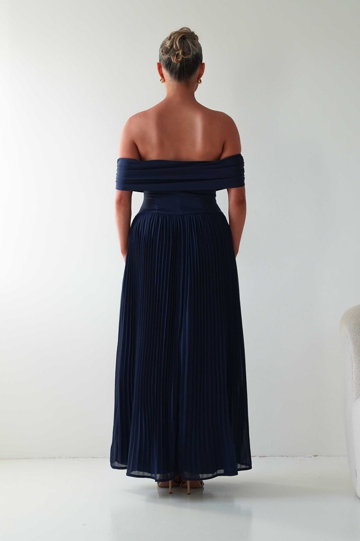 Whitney Pleated Off The Shoulder Maxi Dress | Navy-Oh Hello Clothing