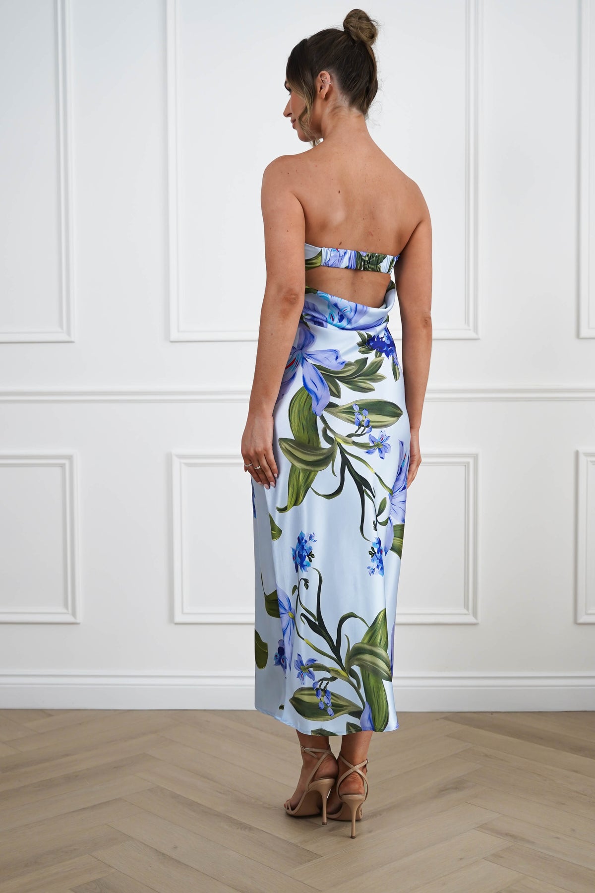 Whitney Soft Satin Floral Midaxi Dress | Blue-Oh Hello Clothing