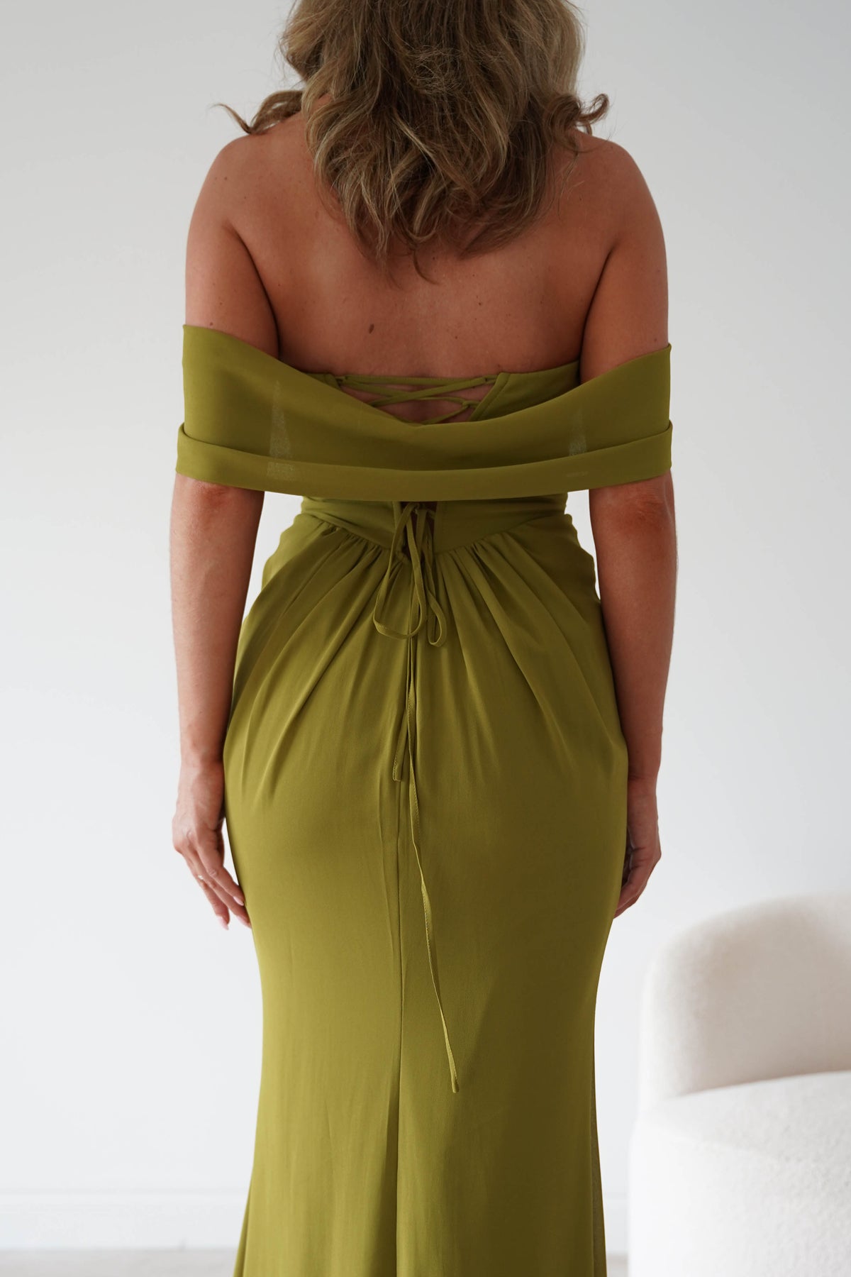 Willow Bardot Draped Maxi Dress | Chartreuse Green-Oh Hello Clothing